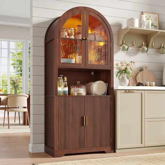 Arched Glass Bar Cabinet with Integrated LED Lighting