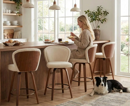 Swivel Counter Height Bar Stools with Wood Legs - Set of 4