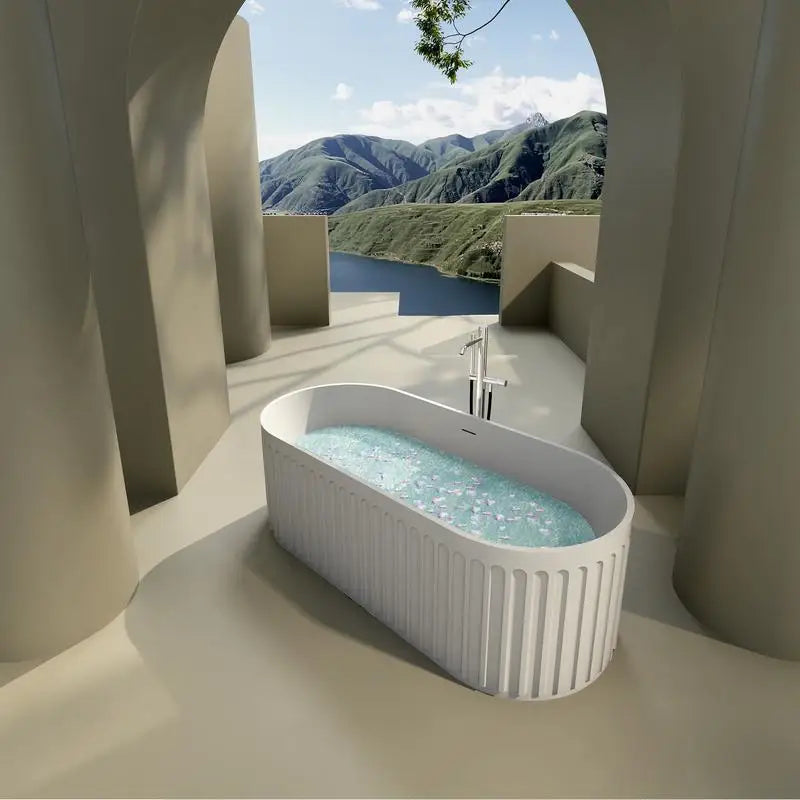 67” Freestanding Solid Surface Matte White Soaking Tub