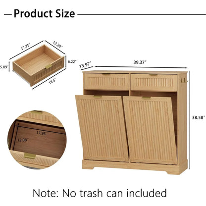 Fluted Tilt-Out Trash Cabinet with Storage Drawers