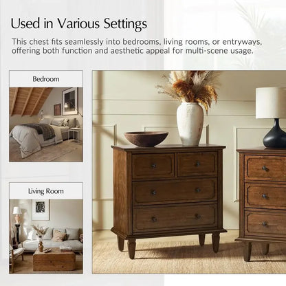 Mid Century Nightstand with Charging Station and Storage Drawers