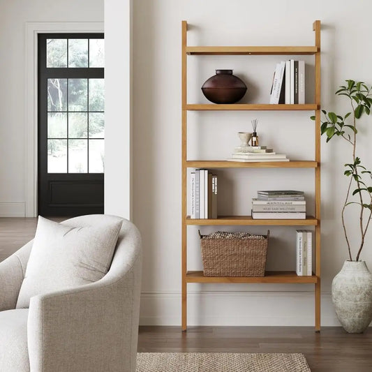 Architectural Ladder Shelf with Warm Wood Finish by Nathan James