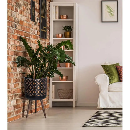 14" Mid-Century Fiber Clay Planter with Stand