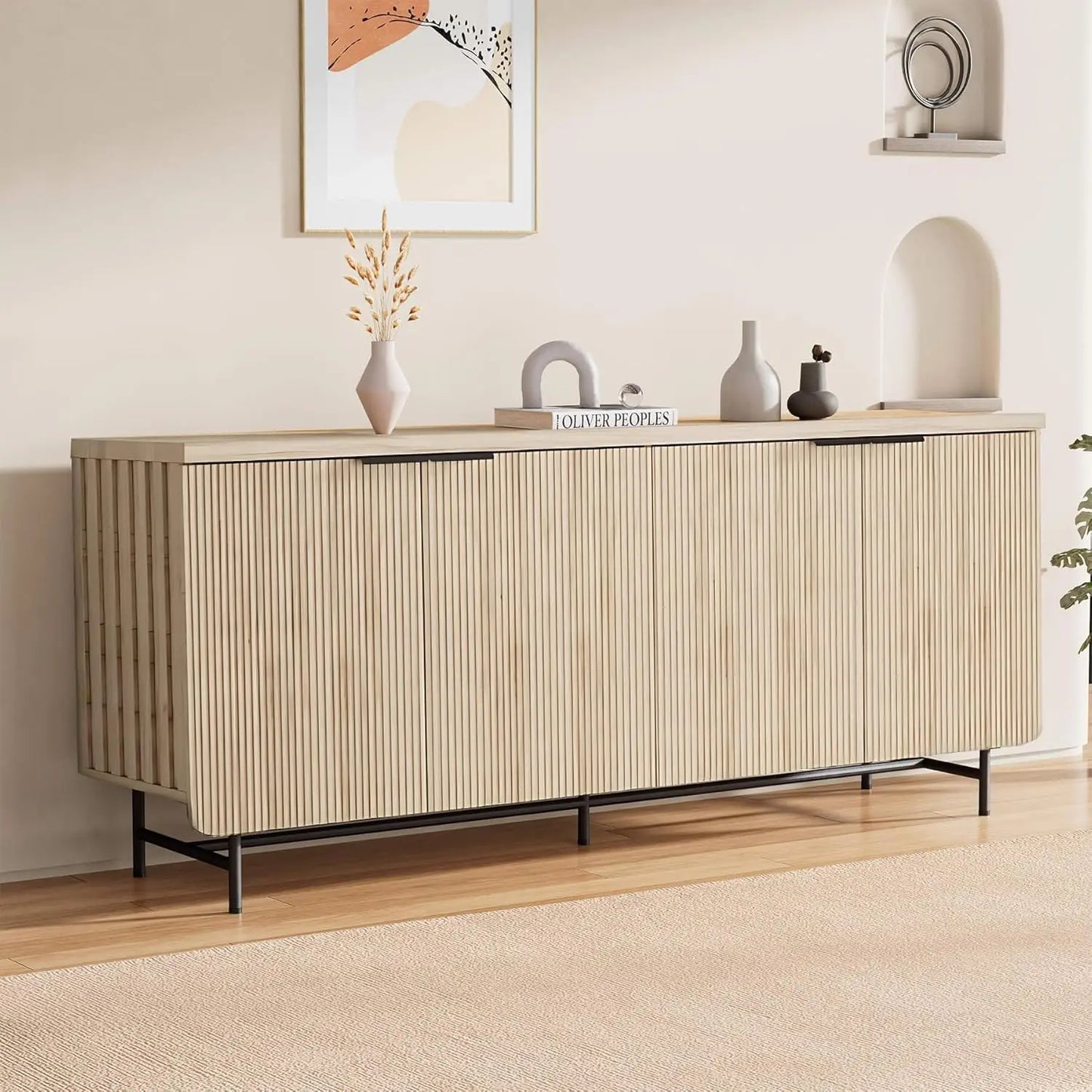 Modern Fluted Media Console with Storage