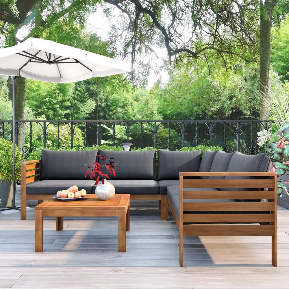 Outdoor Sofa Set with Acacia Wood and Cushioned Seating
