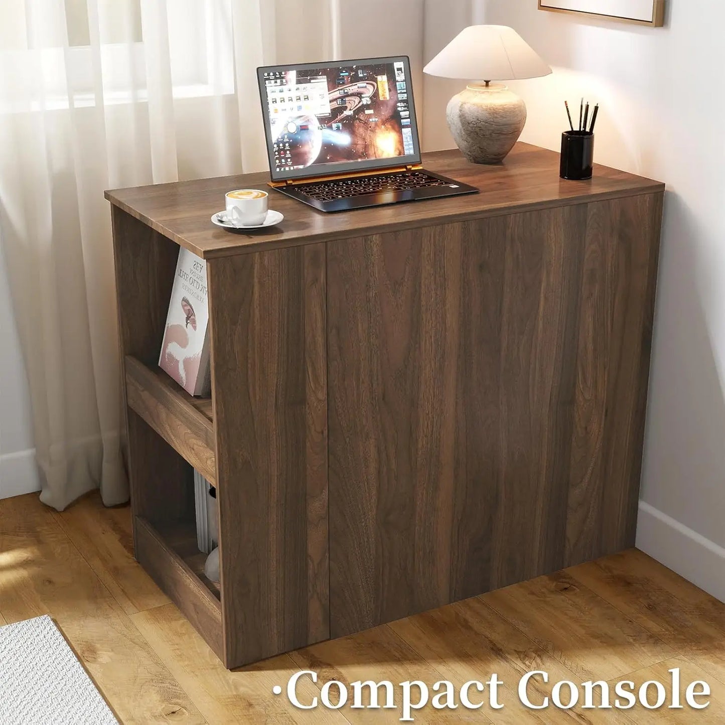 Extendable Solid Wood Bar Table with Storage