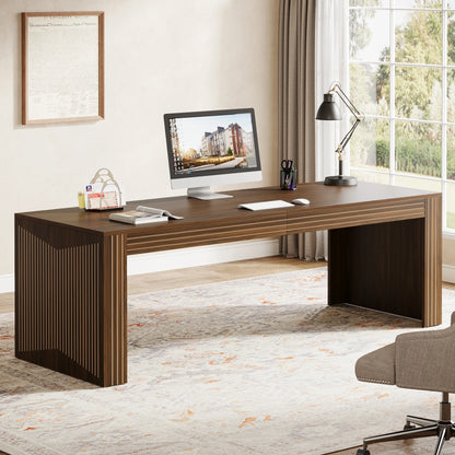 79 Inch Double Desk with Modern Wood Grain Design