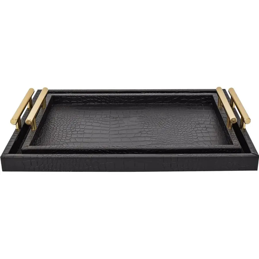 Faux Leather Serving Tray Set With Croc Texture Design