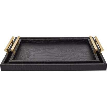Faux Leather Serving Tray Set With Croc Texture Design