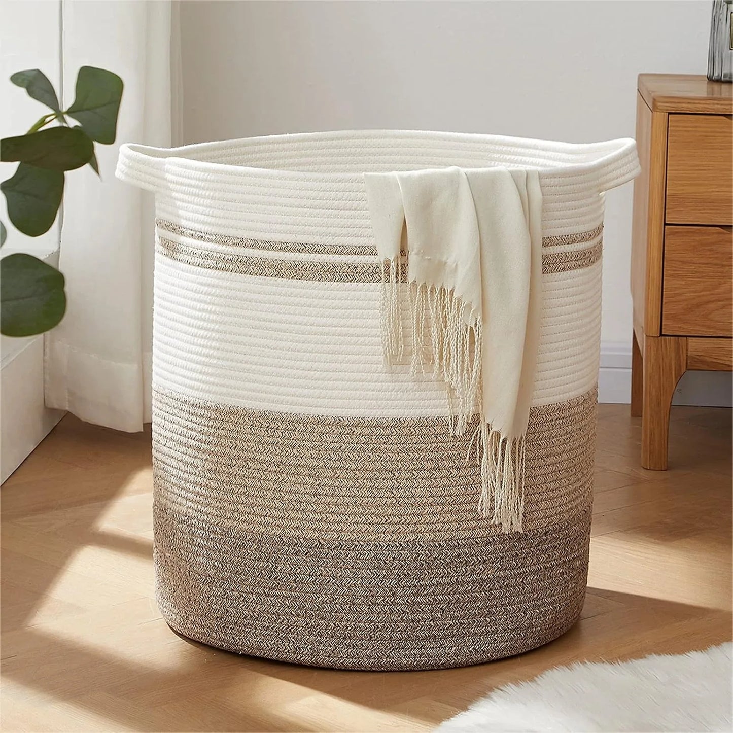 Large Woven Cotton Storage Basket with Handles