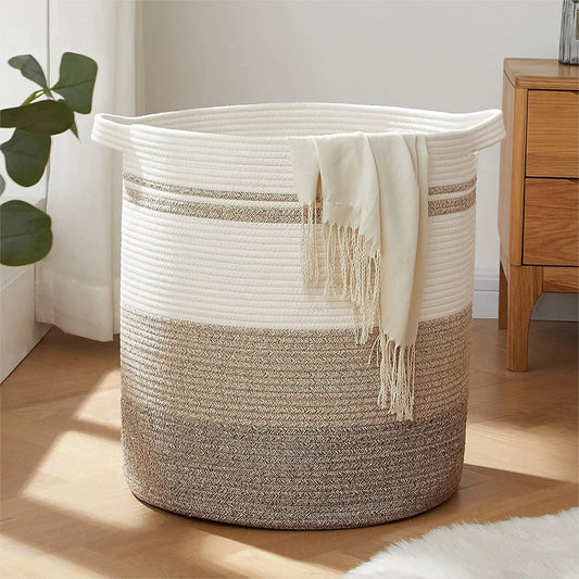 Large Woven Cotton Storage Basket with Handles