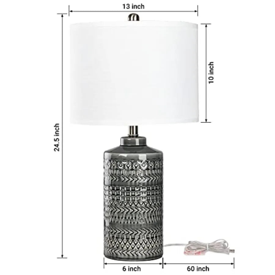 Modern Ceramic Table Lamp, 24.5" Living Room Lamps 3-Way Dimmable Nightstand Lamp with Shade Tall Bedside Lamp Desk Decor Lamps