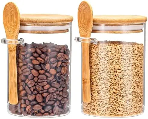 Glass Storage Jar with Bamboo Lid and Airtight Seal - Set of 2