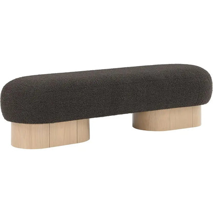 60.5" Art Deco Brown Boucle Fabric Bench