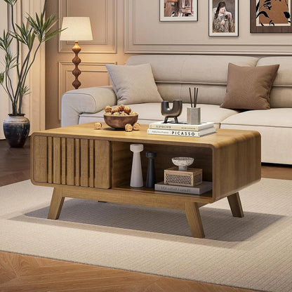 Mid-Century Coffee Table with Sliding Doors
