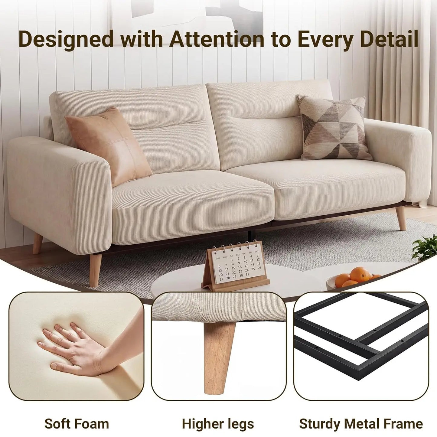 Modern Corduroy Upholstered Loveseat