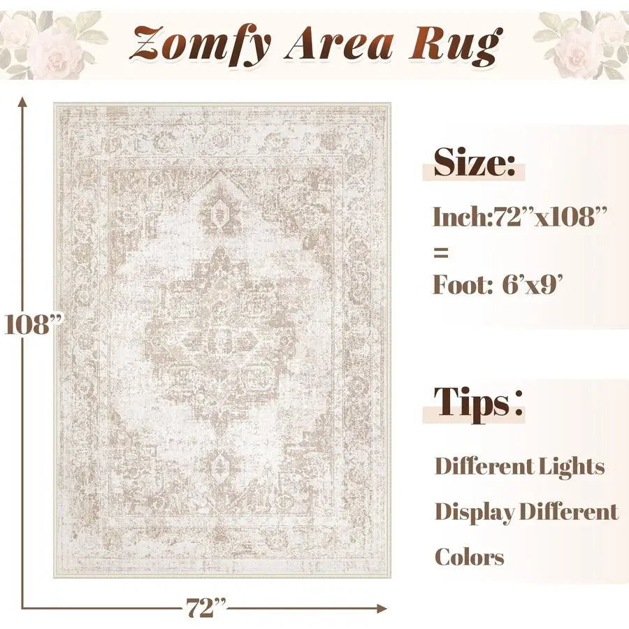 Vintage Washable Non-Slip Stain Resistant Area Rug