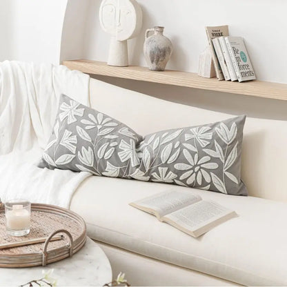 Embroidered Velvet Lumbar Pillow Cover With Soft Texture