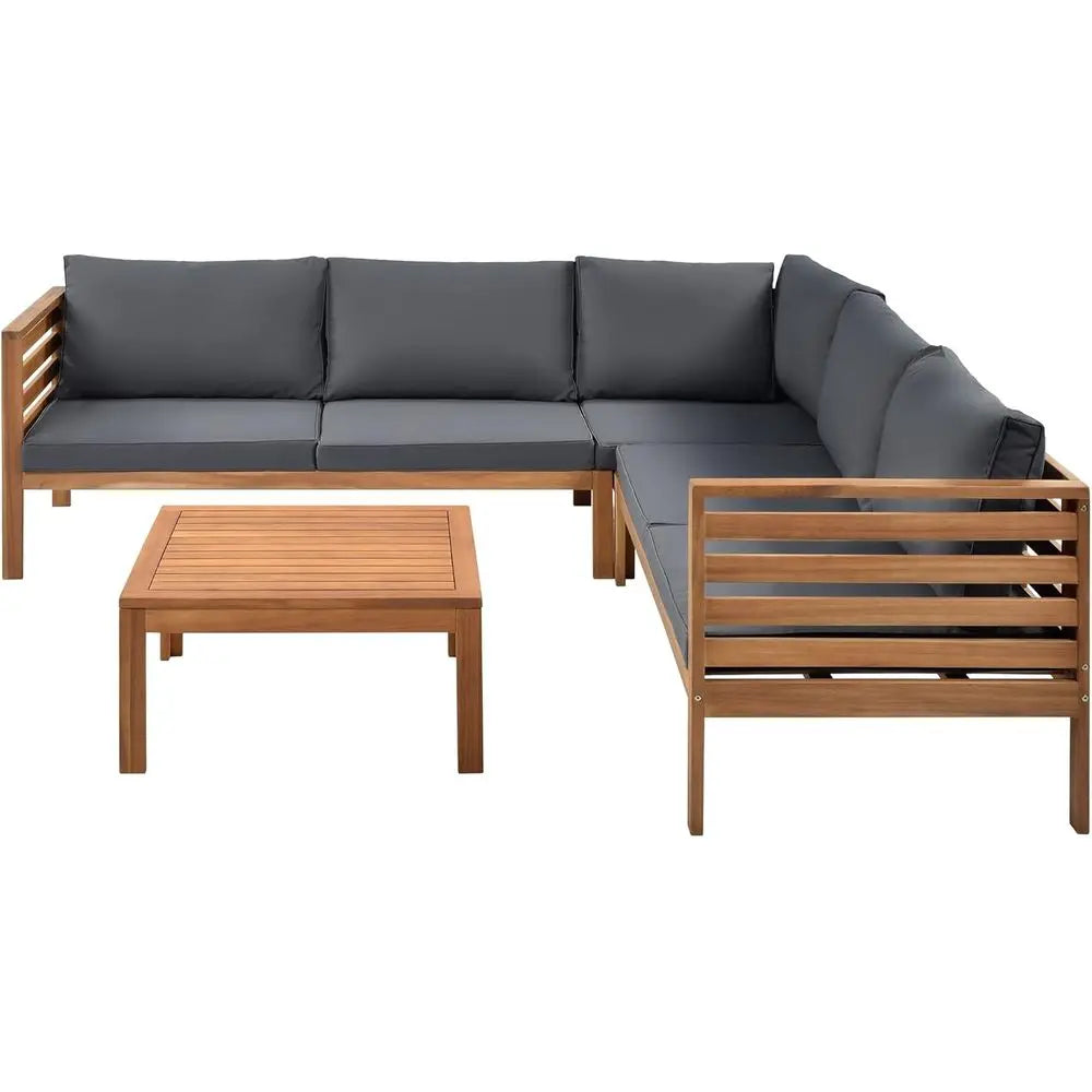Outdoor Sofa Set with Acacia Wood and Cushioned Seating