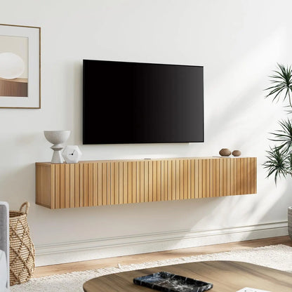 Floating TV Stand with Fluted Design and Hidden Storage