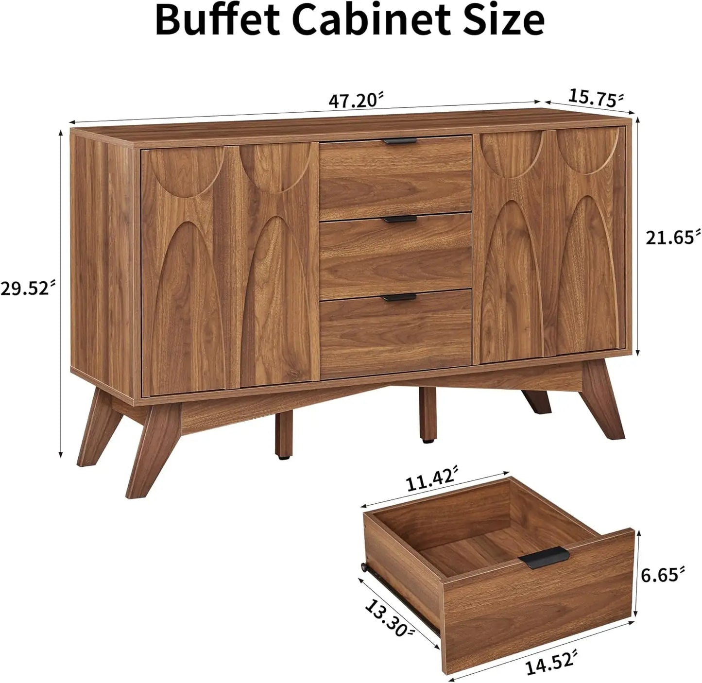 Mid-Century Buffet Cabinet with Drawers and Storage Doors