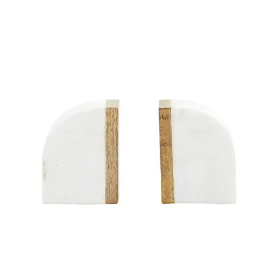 Set of 2 Marble Wood Non-Skid Bookends