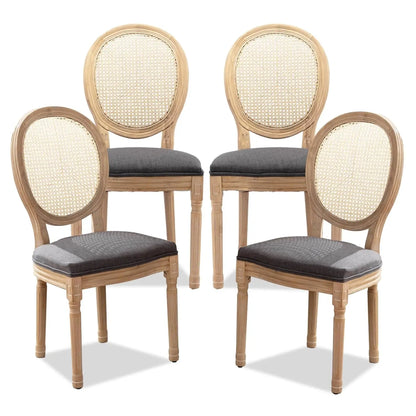 Upholstered Dining Chair with Carved Wood Detail - Set of 4