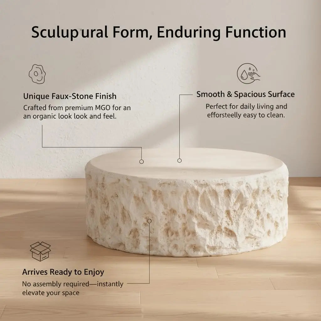 Sculptural Faux Stone Round Coffee Table