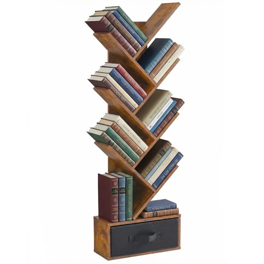 7-Tier Tree Bookshelf with Storage Drawer