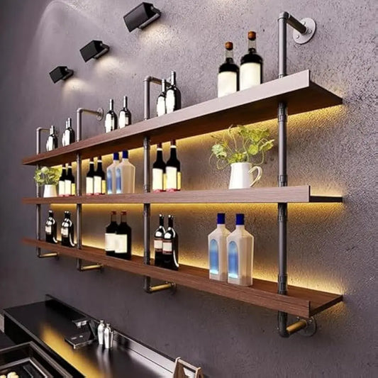 3-Tier Wall Mounted Wine Rack with LED Lights