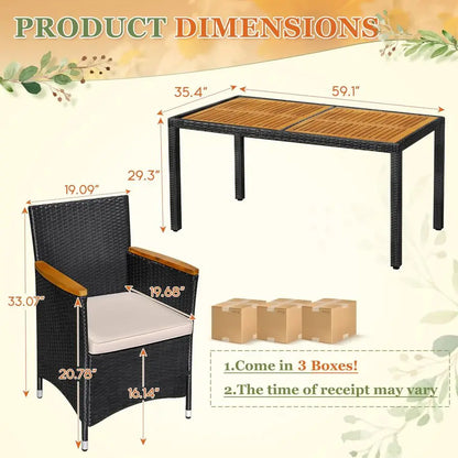 7 Piece Outdoor Dining Set with Cushioned Seating and Wood Table