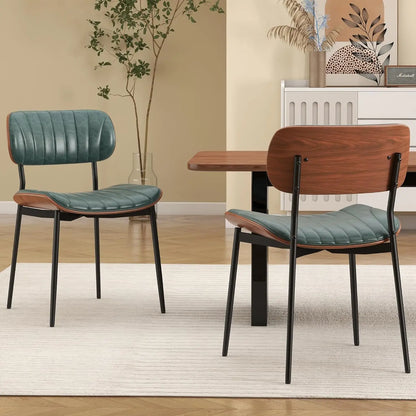 Mid-Century Dining Chairs with Bentwood Back and Metal Legs Set of 2