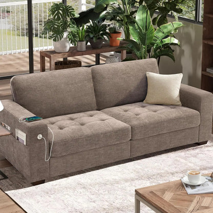 Chenille Sofa with USB Ports and Deep Cushion Comfort