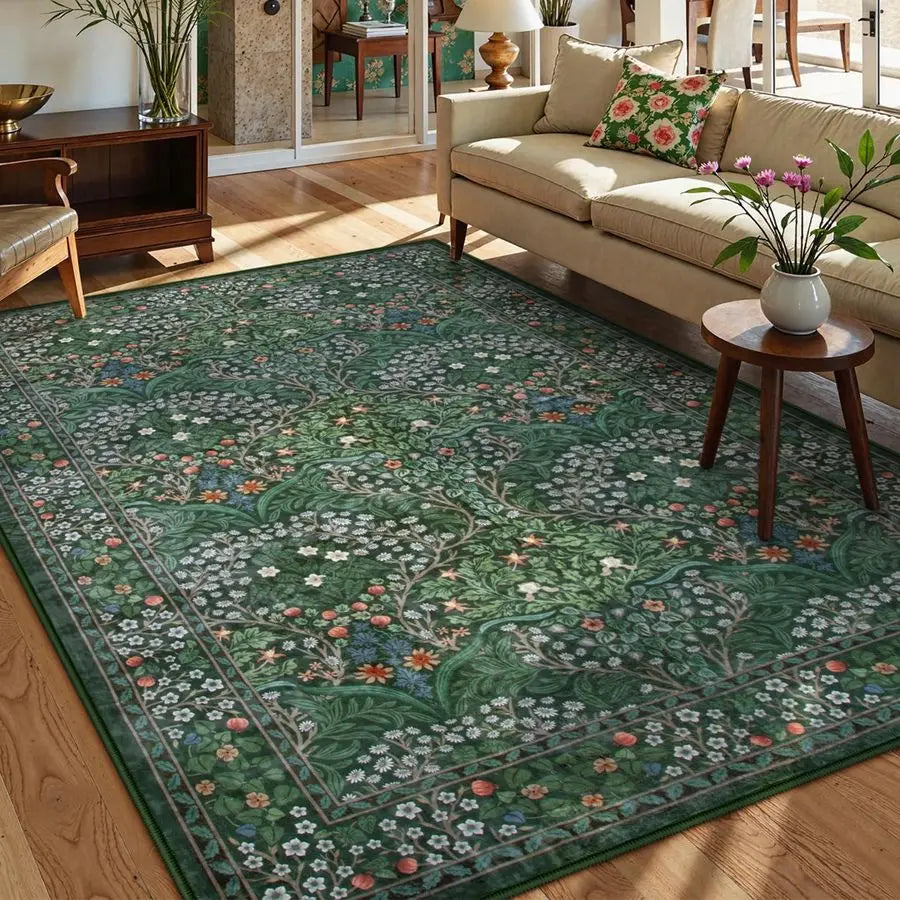 Luxury Floral Faux Wool Washable Area Rug