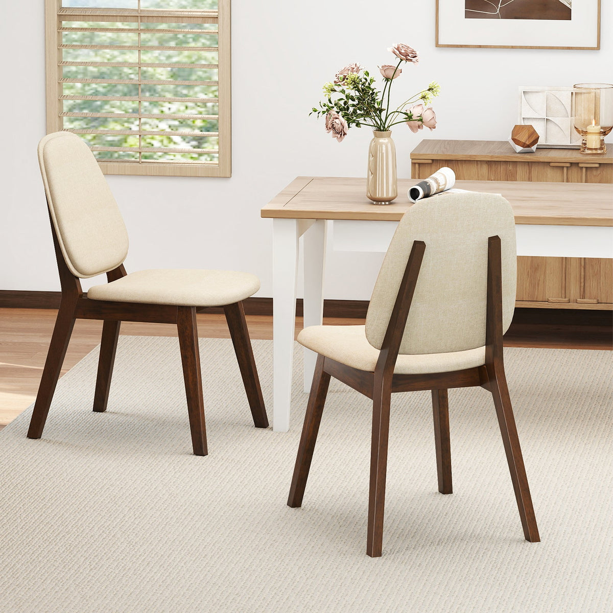 Wooden Dining Chair Set of 2 Mid-Century Modern