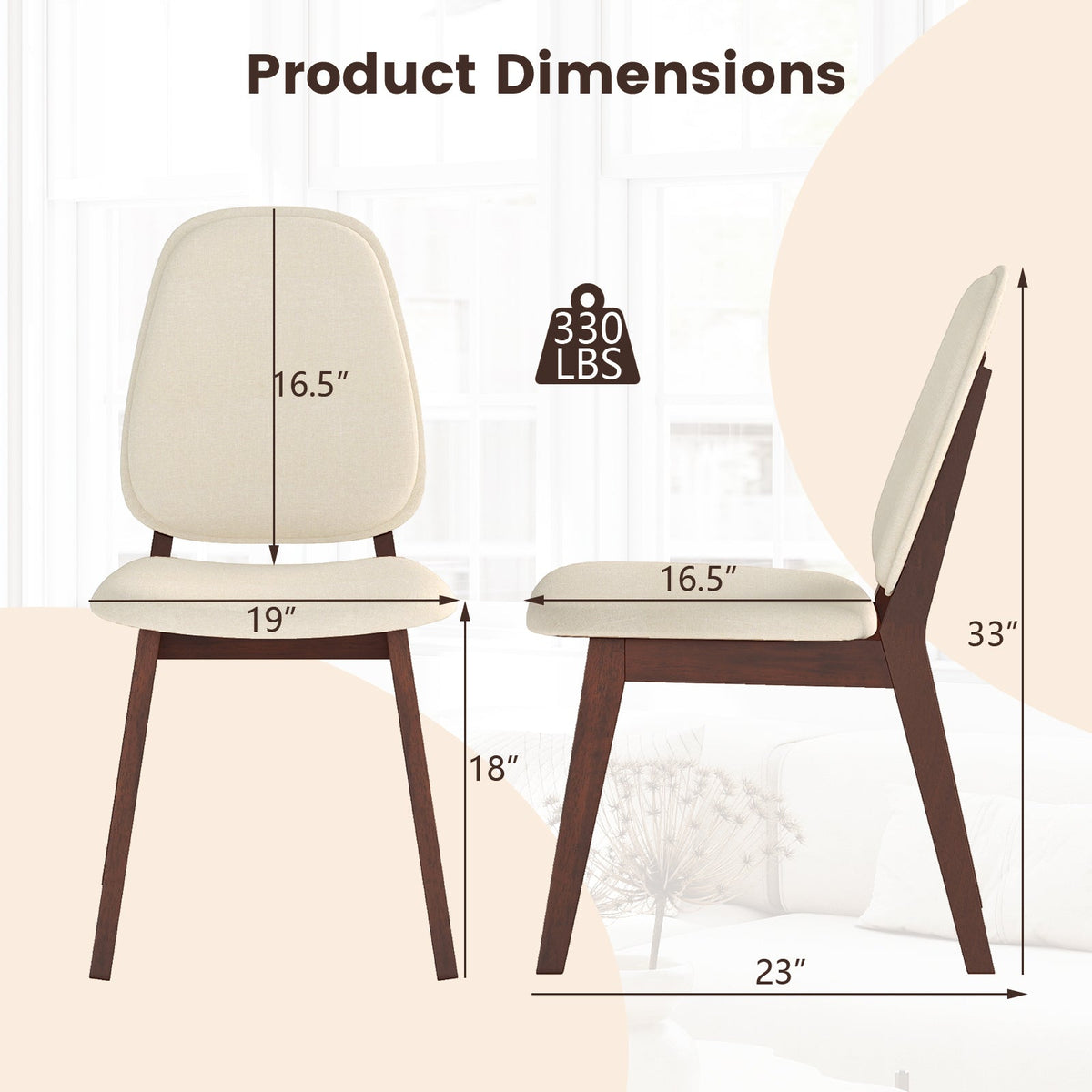 Wooden Dining Chair Set of 2 Mid-Century Modern
