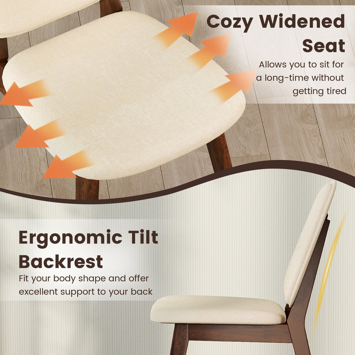 Wooden Dining Chair Set of 2 Mid-Century Modern