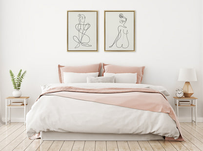 Sylvie Thinking of You Line Art and Sitting Beauty Framed Canvas Set by Rachel Lee of My Dream Wall