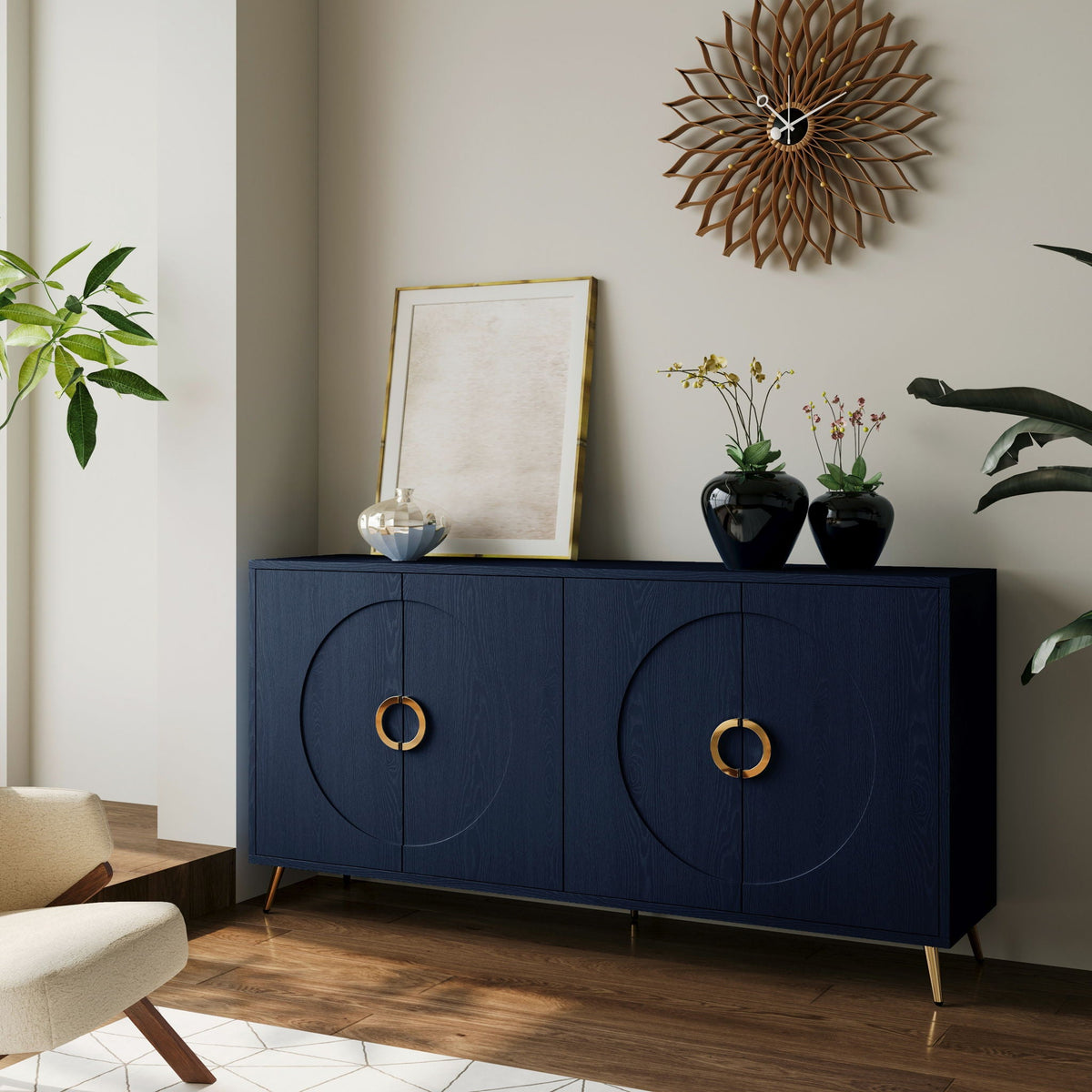 Modern Lacquered 4 Door Wooden Cabinet Sideboard Buffet