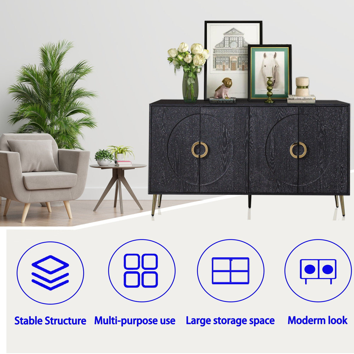 Modern Lacquered 4 Door Wooden Cabinet Sideboard Buffet