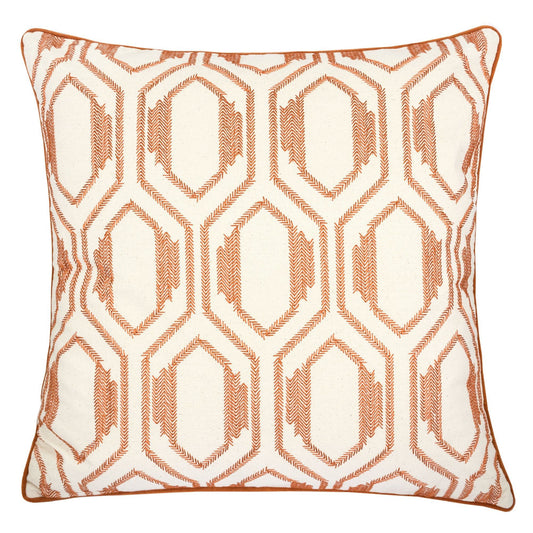 Geometric Embroidered Throw Pillow - Rust