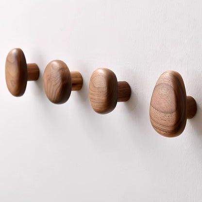Minimalist Wooden Pebble Wall Hook Set (4pcs)