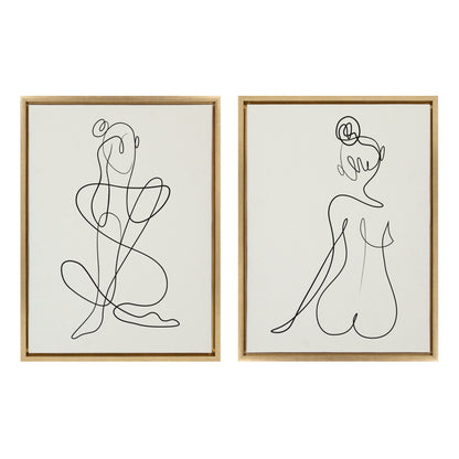 Sylvie Thinking of You Line Art and Sitting Beauty Framed Canvas Set by Rachel Lee of My Dream Wall
