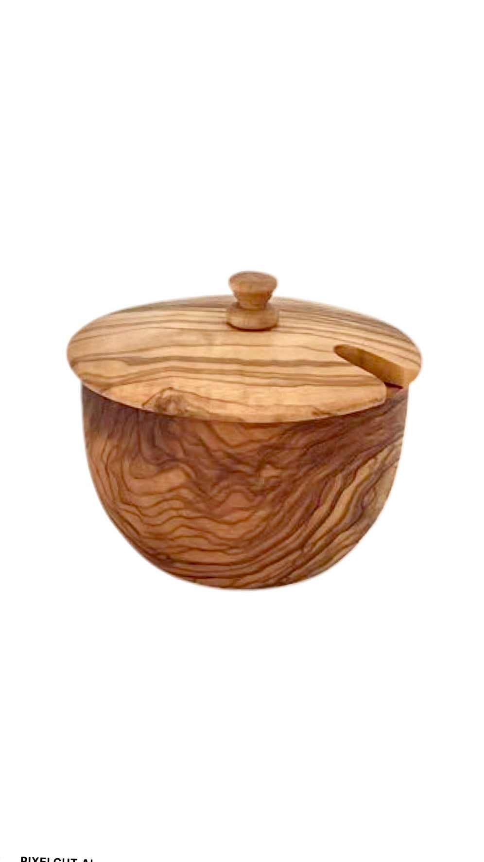 Olive Wood Spice Canister - Hand-Carved Herb Jar, Natural Grain