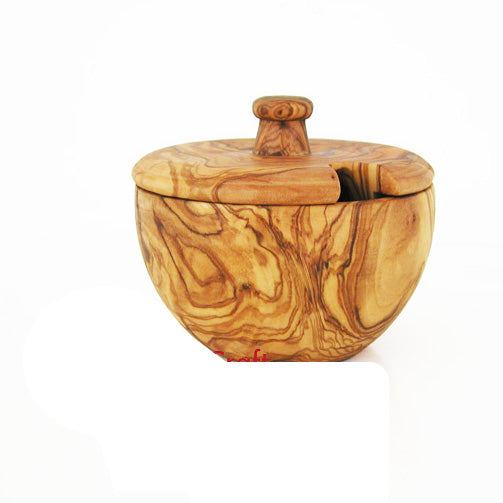 Olive Wood Spice Canister - Hand-Carved Herb Jar, Natural Grain