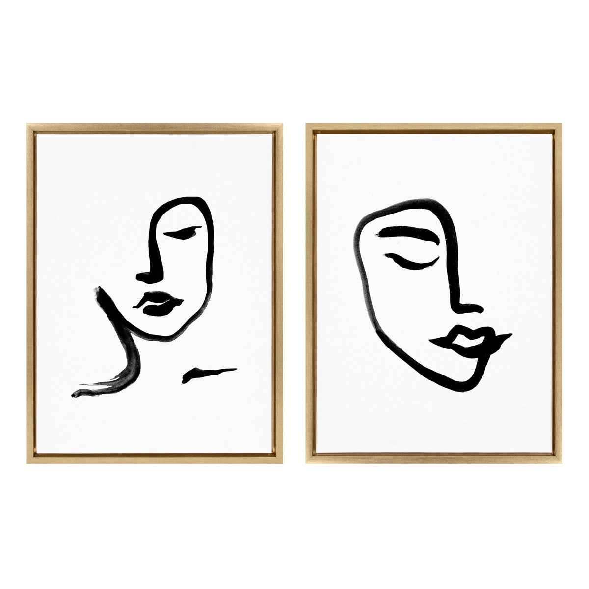 Sylvie Woman Face Art and Face Line Print Framed Canvas Art Set by Viola Kreczmer