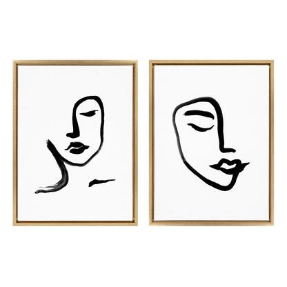 Sylvie Woman Face Art and Face Line Print Framed Canvas Art Set by Viola Kreczmer