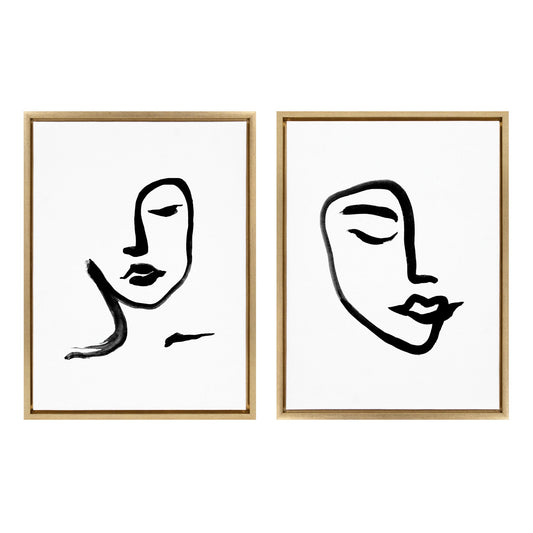 Sylvie Woman Face Art and Face Line Print Framed Canvas Art Set by Viola Kreczmer