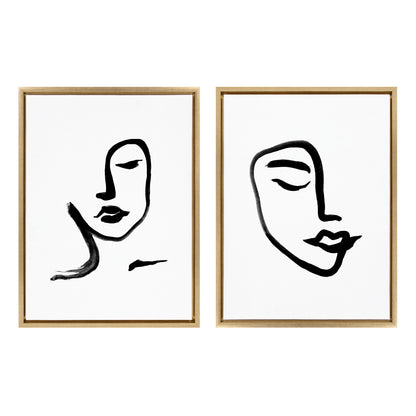 Sylvie Woman Face Art and Face Line Print Framed Canvas Art Set by Viola Kreczmer