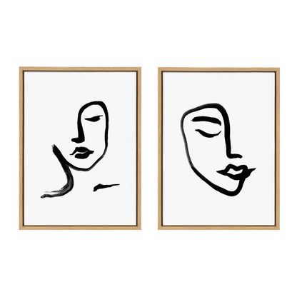 Sylvie Woman Face Art and Face Line Print Framed Canvas Art Set by Viola Kreczmer